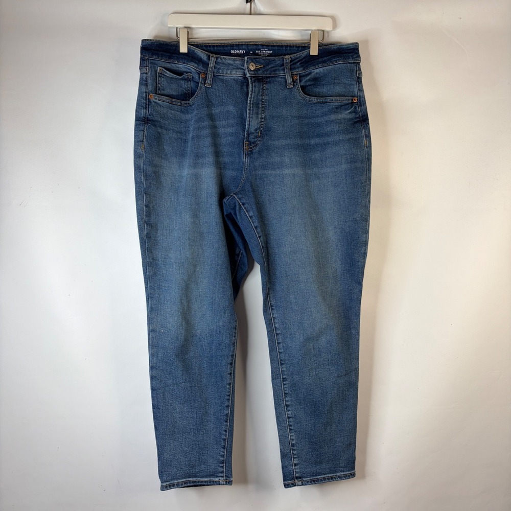 Old Navy O.G. Straight Jeans Women 18 Blue High Rise Extra Stretch Secret Smooth